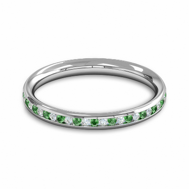 Diamond and Emerald Fairtrade Gold Eternity Ring in 18K White Gold