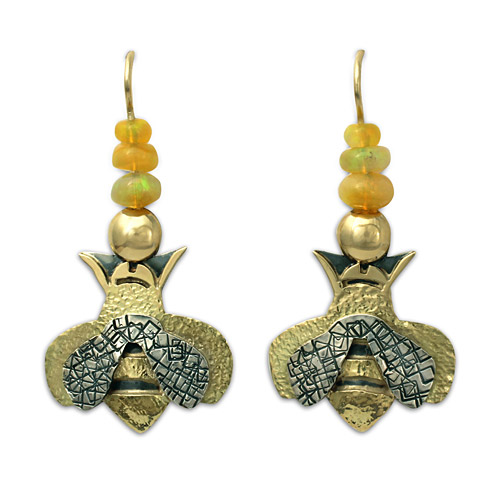 Bee Opal Earrings in Opal, Sterling SIlver & 14K Gold