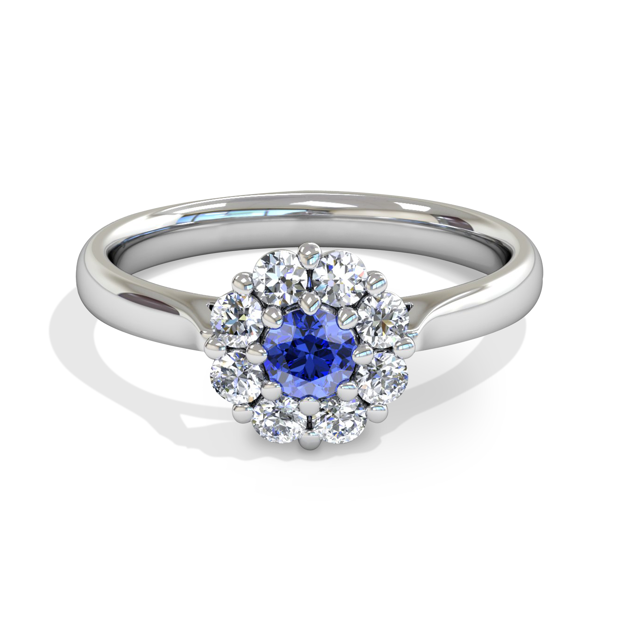Blue Blossom Halo Sapphire Fairtrade Gold Engagement Ring in 18K White Fairtrade Gold