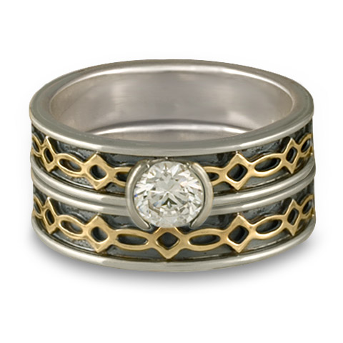 Bordered Felicity Bridal Ring Set in Sterling Borders/18K Yellow Center/Sterling Base With Diamond