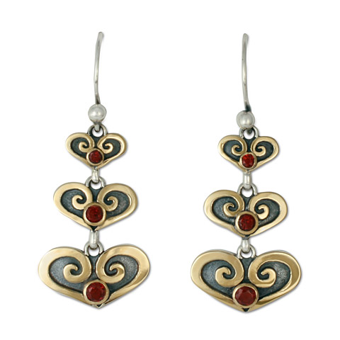 Cascading Heart Earrings in Garnet