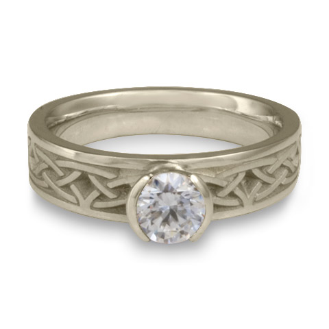 Extra Narrow Celtic Bordered Arches Engagement Ring in 14K White Gold with Diamond
