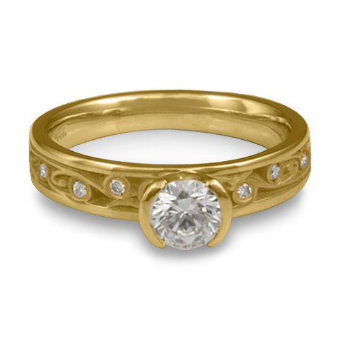Extra Narrow Continuous Garden Gate Engagement Ring with Gems in 18K Yellow Gold