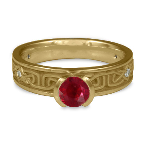 Extra Narrow Labyrinth Engagement Ring with Gems in 14K Yellow Gold & Ruby