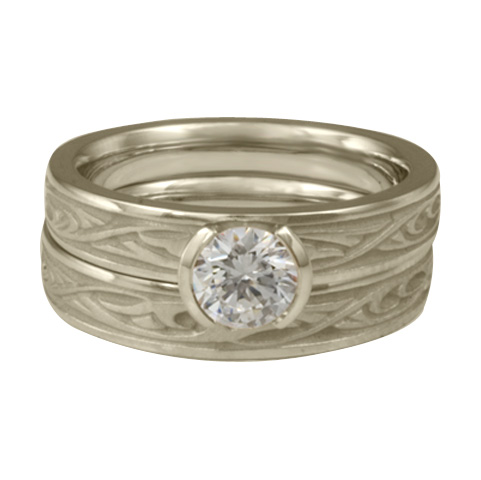 Extra Narrow Papyrus Bridal Ring Set in 14K White Gold With Diamond