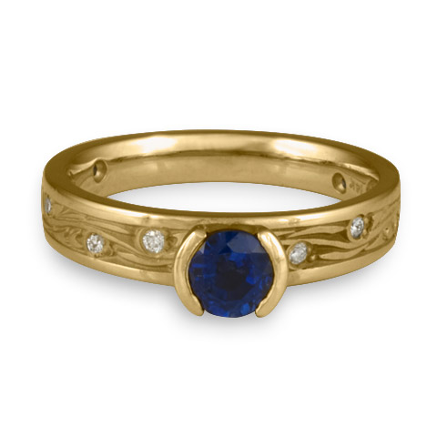 Extra Narrow Starry Night Engagement Ring with Gems in 14K Yellow Gold with Sapphire
