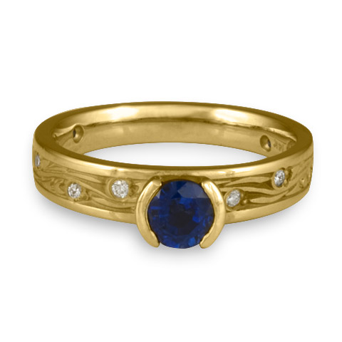 Extra Narrow Starry Night Engagement Ring with Gems in 18K Yellow Gold with Diamond