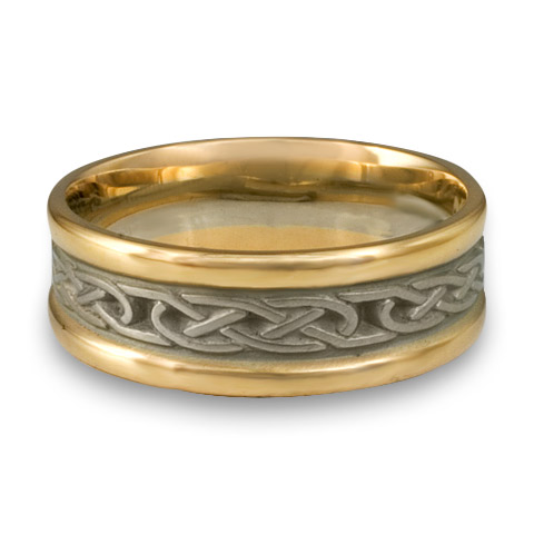 Extra Narrow Two Tone Love Knot Wedding Ring in 14K Gold Yellow Borders/White Center Design