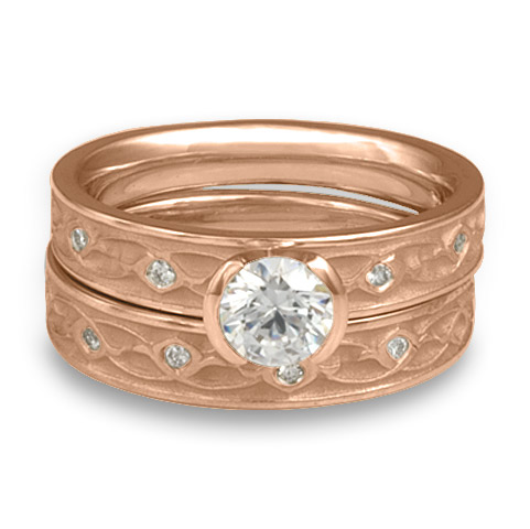 Extra Narrow Water Lilies Bridal Ring Set with Gems in 18K Rose Gold