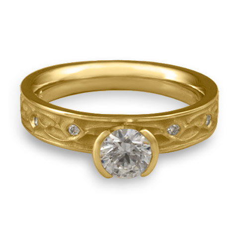 Extra Narrow Water Lilies Engagement Ring with Gems in 14K Yellow Gold