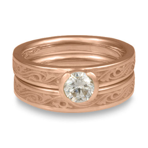 Extra Narrow Wind and Waves Bridal Ring Set in 18K Rose Gold