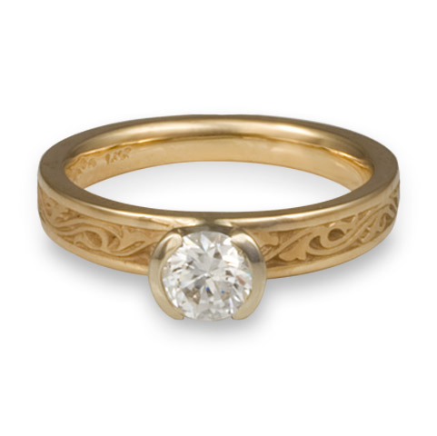 Extra Narrow Wind and Waves Engagement Ring in 14K Yellow Gold With 14K white Gold Split Mount and Diamond