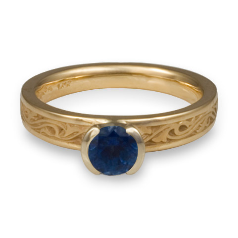 Extra Narrow Wind and Waves Engagement Ring in 14K Yellow Gold With 14K white Gold Split Mount and Sapphire