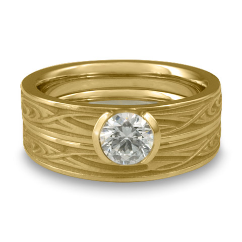 Extra Narrow Yin Yang Bridal Ring Set in 18K Yellow Gold