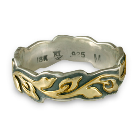 Medium Borderless Flores Wedding Ring in 18K Yellow Design/Sterling Base