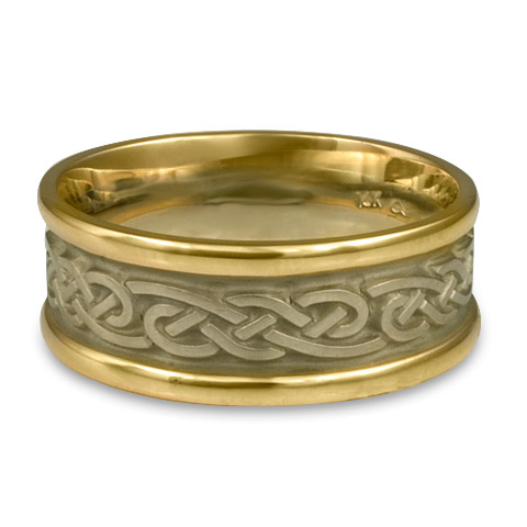 Medium Two Tone Infinity Wedding Ring in 18K Gold Yellow Borders/White Center Design