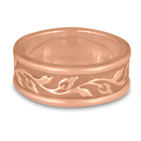 Narrow Bordered Flores Wedding Ring in 14K Rose Gold