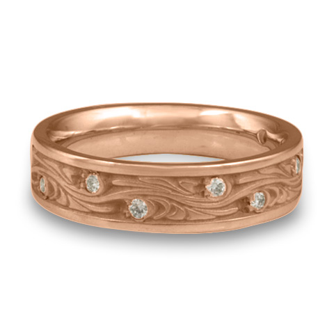 Narrow Starry Night Wedding Ring with Gems in 18K Rose Gold