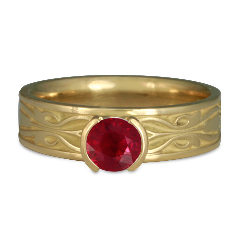 Narrow Tulip Braid Engagement Ring in Yellow Gold with Ruby