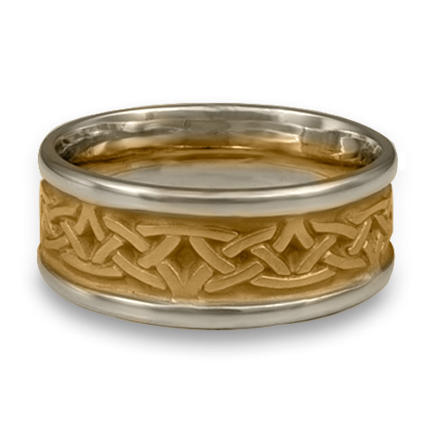 Narrow Two Tone Celtic Arches Wedding Ring in 14K Yellow Gold Center & White Gold Borders