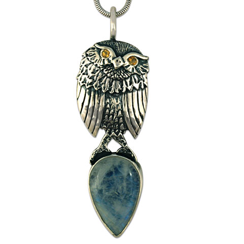 One-of-a-Kind Owl with Moonstone Pendant in