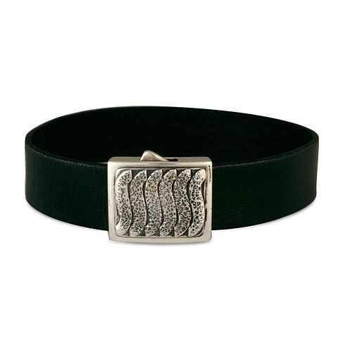 Skid Silver Leather Bracelet in Black