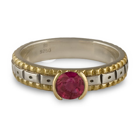 Solaris Engagement Ring in 14K Yellow Borders/Sterling Center/Sterling BaseWith Ruby