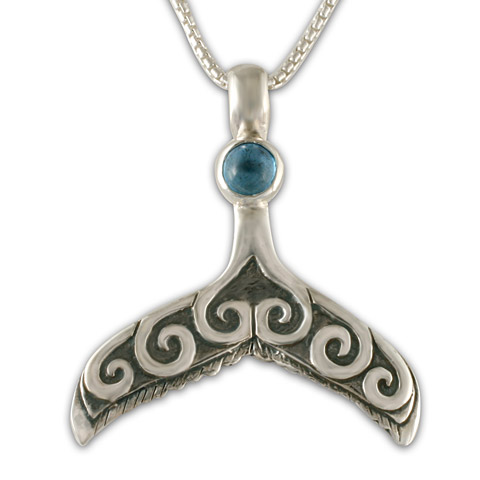 Whale Tail Pendant with Gem in Blue Topaz