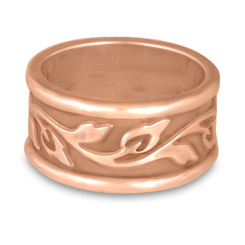 Wide Bordered Flores Wedding Ring in 14K Rose Gold