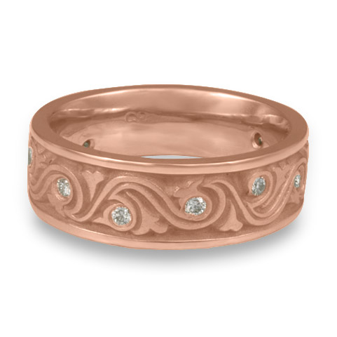 Wide Wind and Waves Wedding Ring with Gems in 14K Rose Gold