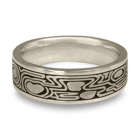 Wide Zen Garden Wedding Ring in Platinum With Antique