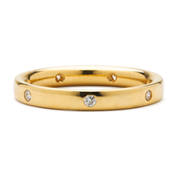 Flat Topped Comfort Fit Wedding Ring 3mm with 7 Gems in 14K Yellow Gold