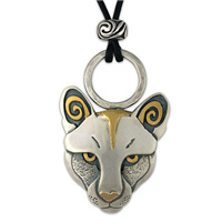 Mountain Lion Pendant in 24K Yellow Gold & Sterling Silver