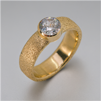 One of a Kind Classic Comfort Fit Engagement Ring with Portuguese Cut Diamond in 14K Yellow Gold