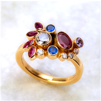 One of a Kind Edwardian Constellation Cluster Ring in 14K Yellow Gold