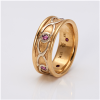Wide Twinning Infinity Wedding Ring with Colored Diamonds in Two Tone