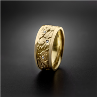 Wide Cherry Blossom Wedding Ring with Gems in 18K Yellow Gold