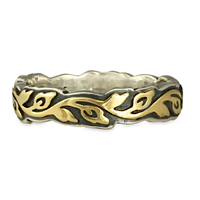 Narrow Borderless Flores Wedding Ring in Two Tone