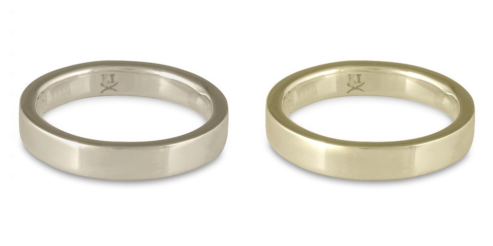 Simple, plain white gold wedding bands in 14K and 18K. These are comfort fit white gold wedding bands, each 4mm wide.