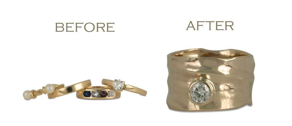 In wedding ring redesign, turning four wedding rings into one is no problem, either! 