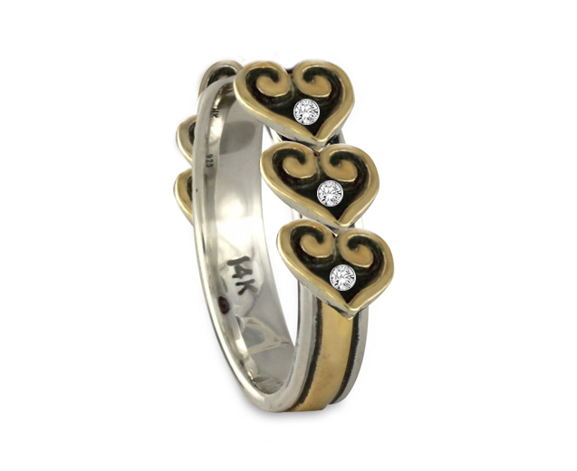 You can see from this custom ring design, which features 6 hearts and diamonds, that we can make old jewelry into new jewelry of any kind!