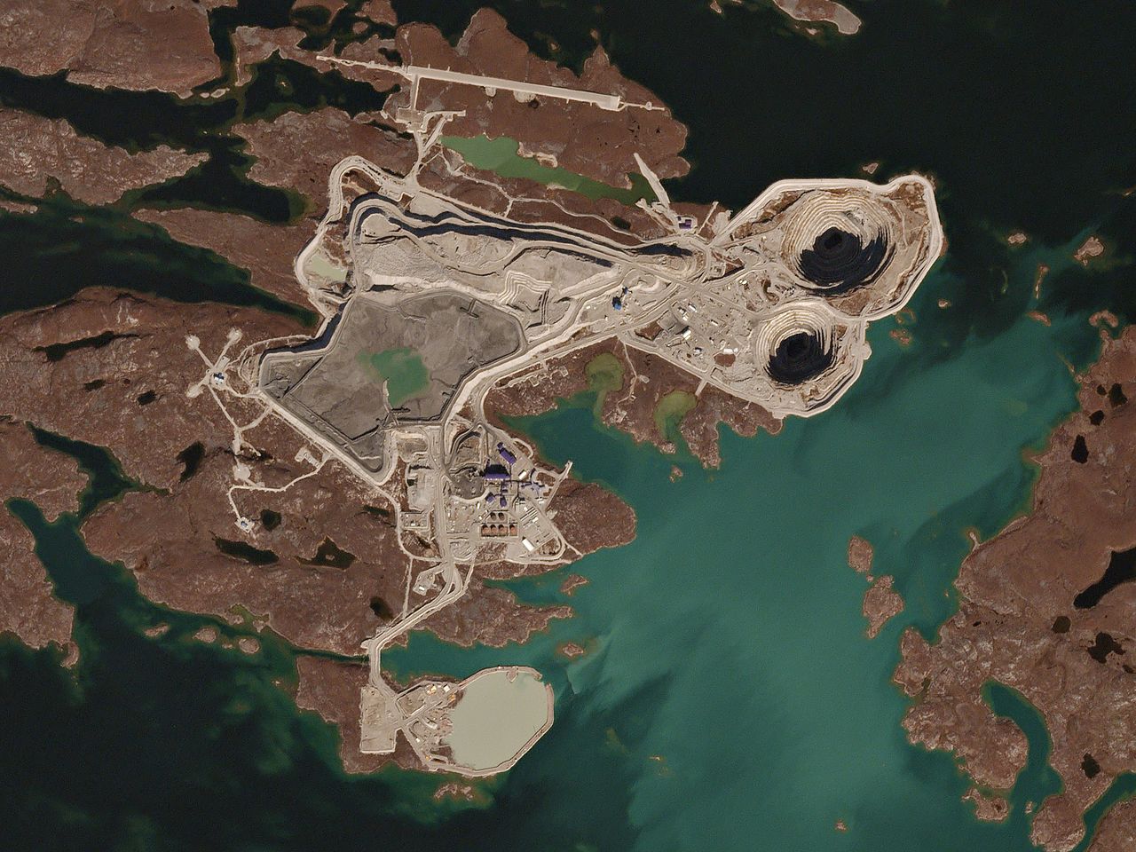 The Diavik diamond mine in Canada, shown here, is a large scale operation.
