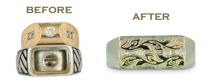The cost of redesigning old rings is greatly reduced by using your own gold!