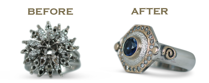 Wondering how to recycle a wedding ring? Why not turn it into a brand new wedding ring redesign! Check out this before and after.
