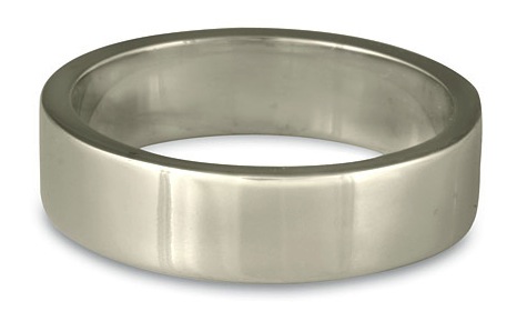 One of our flat-topped comfort fit wedding bands, shown in Platinum.