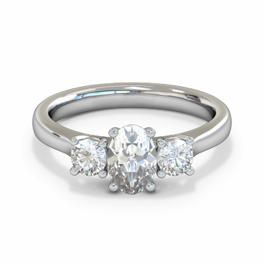 Trilogy Oval Cut Diamond Engagement Ring in 18K White Gold