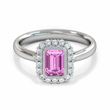 Pink Sapphire and Gem Cluster Fairtrade Engagement Ring in 18K White Gold