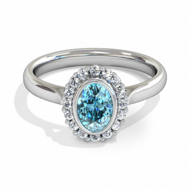 Aquamarine Halo Fairtrade Gold Engagement Ring in 18K White Gold