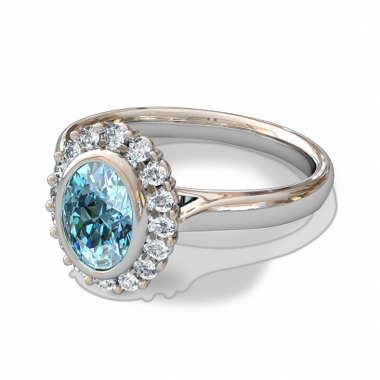 Aquamarine Halo Fairtrade Gold Engagement Ring in 18K White Gold