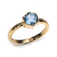 Playa Engagement Ring with Hexagonal Montana Sapphire in 14K Yellow Gold